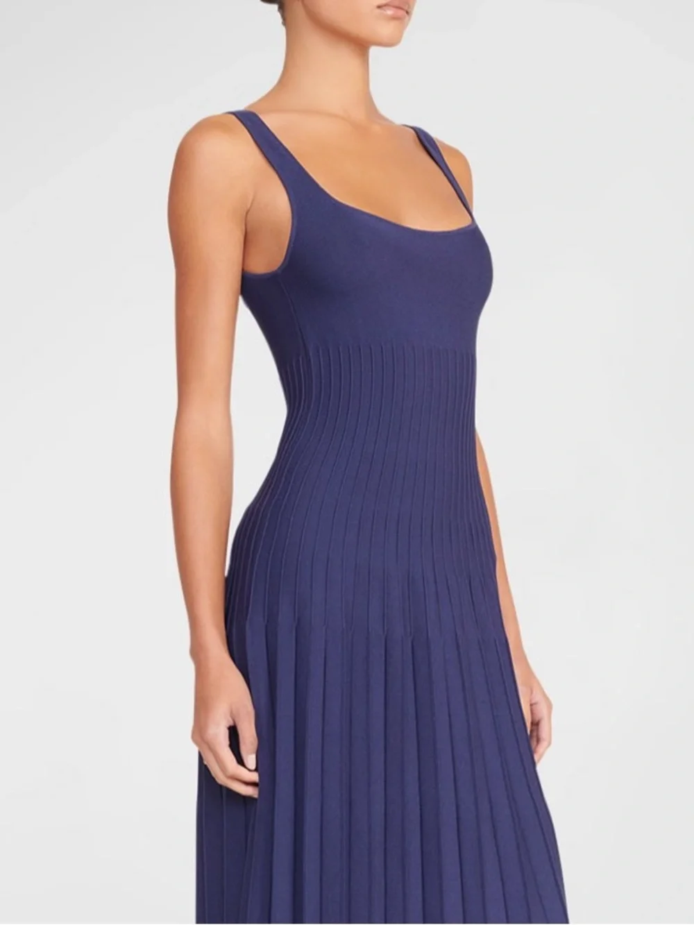 NWT Staud Ellison Pleated Dress Navy - Picture 3 of 16